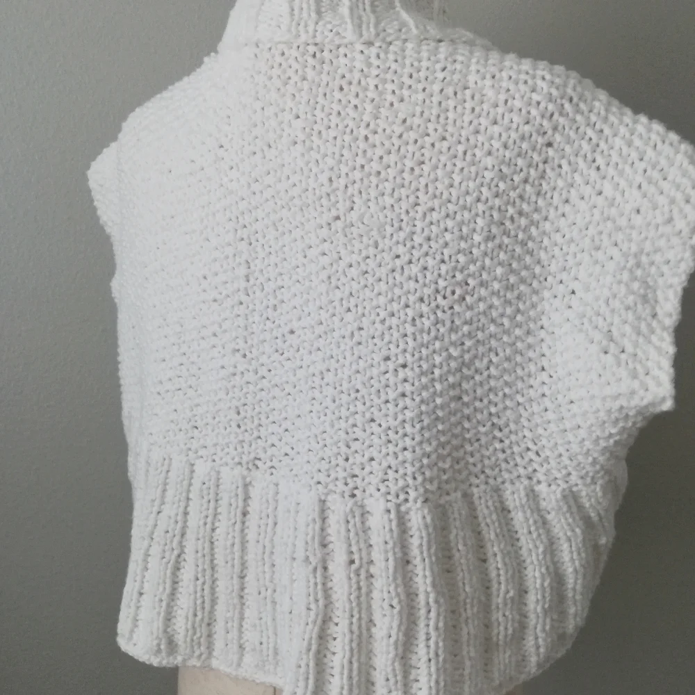 White Knit Shrug Cap Sleeve Sweater With Decorative Buttons, One Size
